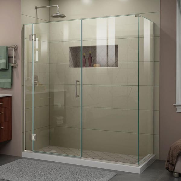 DreamLine Unidoor-X 64.5 in. W x 30-3/8 in. D x 72 in. H Frameless Hinged Shower Enclosure in Brushed Nickel