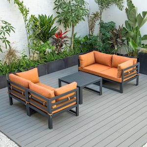 Chelsea Black 5-Piece Aluminum Patio Conversation Set with Orange Cushions