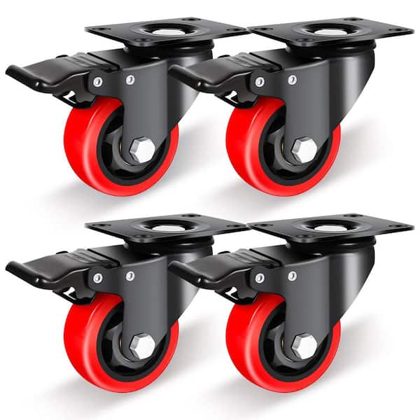 Angel Sar 3 in. 1200 lb. Heavy Duty Caster with Brake, No Noise Polyurethane Wheels for Furniture Dollies Trolleys (Set of 4)