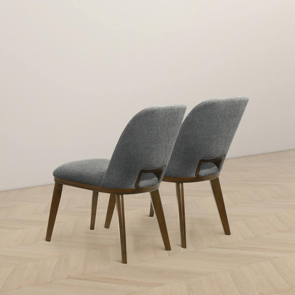 Dark Gray Fabric Mid-Century Modern Dining Chairs with Walnut Base, Set of 2