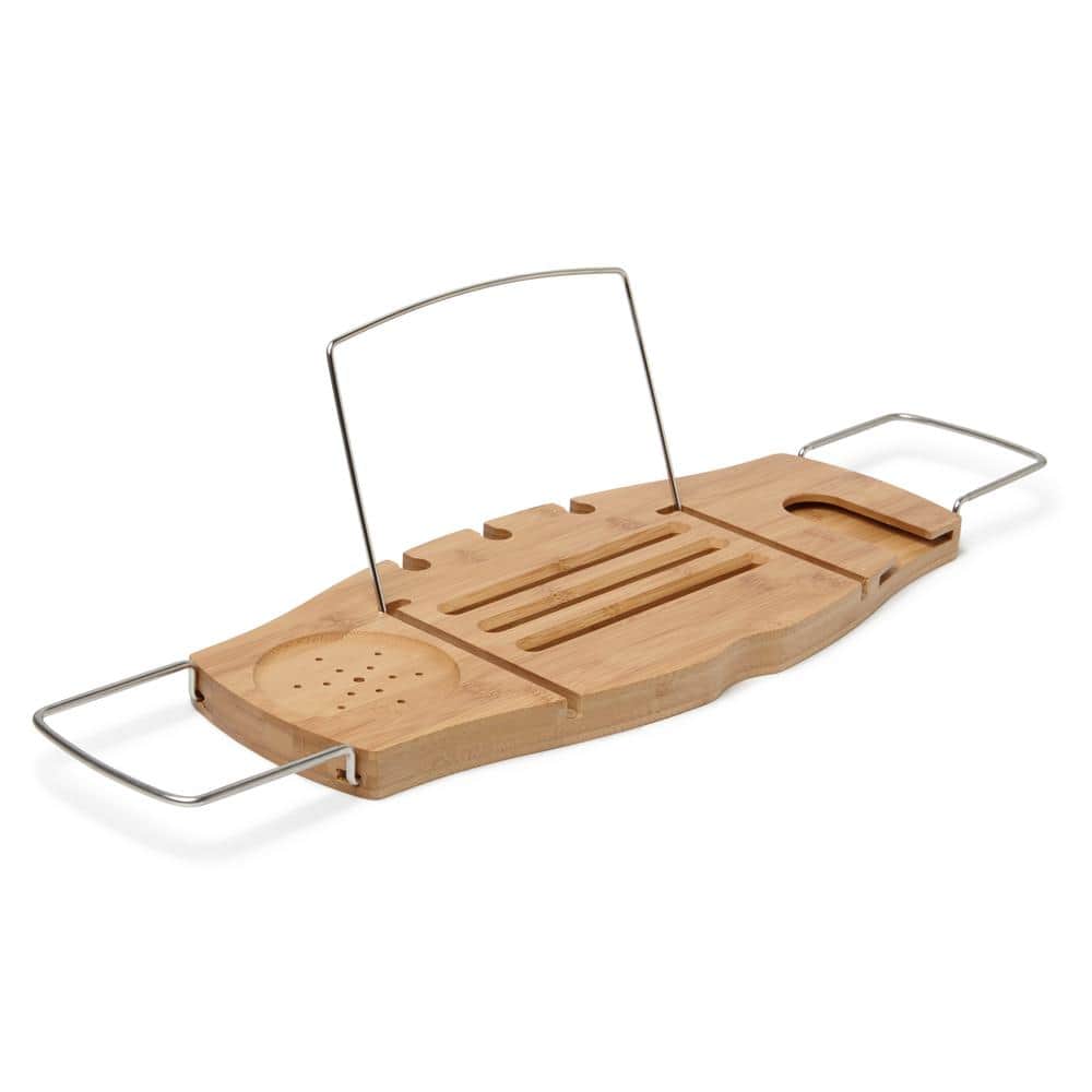 Luxury Bamboo Freestanding Bathtub Caddy with Wine Glass Holder