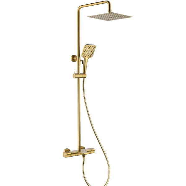 Toject Dinar 3-Spray Patterns with 1.8 GPM 9.8 in. Wall Mount Dual Shower Heads with Handheld Shower in Brushed Gold