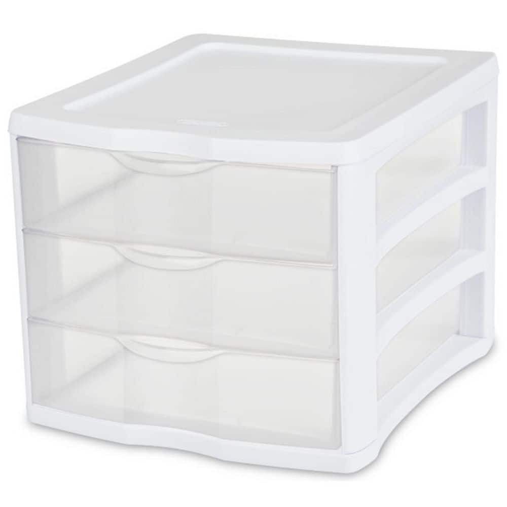 Clear View 11 in. W x 9.6 in. H x 13.5 in. D White/Clear Stackable Pull-Out Plastic 3-Drawer Storage Organizer (4-Pack) price history on PriceWatchPro