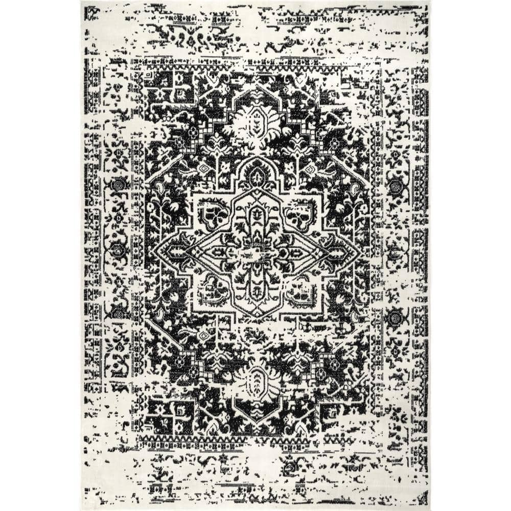 nuLOOM Jordana Vintage Distressed Medallion Black And White 8 ft. 10 in. x  12 ft. Indoor Area Rug ECRK21A-9012 - The Home Depot