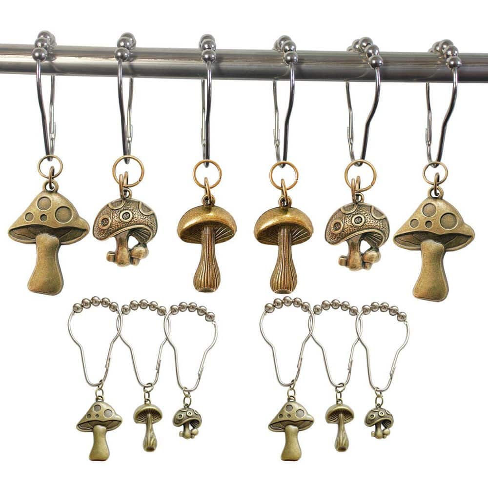 Mushroom Shower Curtain Hooks Set, 12-Pack Rustproof Metal Rings for Boho Farmhouse Bath, Bronze Finish price history on PriceWatchPro