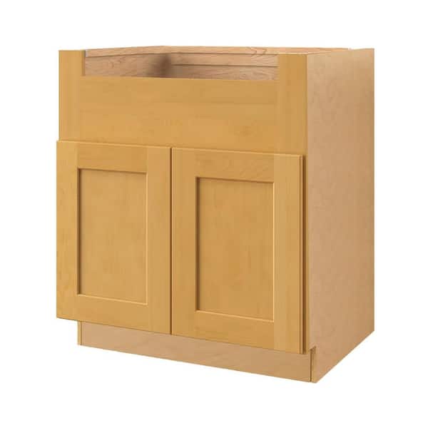 Aberdeen Recessed 33 in. W x 34.5 in. H x 24 in. D in Caramel Plywood Assembled Farm Sink Base Cabinet