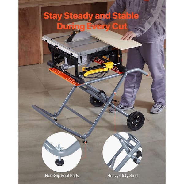 Portable Table Saw Stand, 350 lbs. Load Capacity, Rolling Foldable Table Saw Table with 8 In. Rubber Wheels