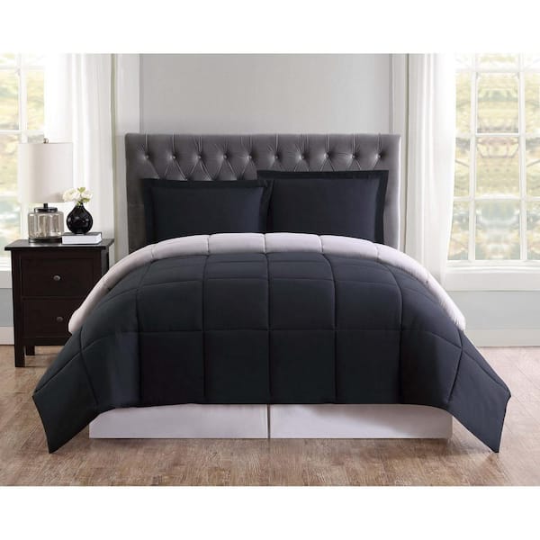Truly Soft 3-Piece Black and Grey King Comforter Set