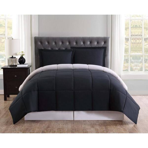 Truly Soft 3 Piece Black And Grey King, Grey King Size Bed Comforter Sets