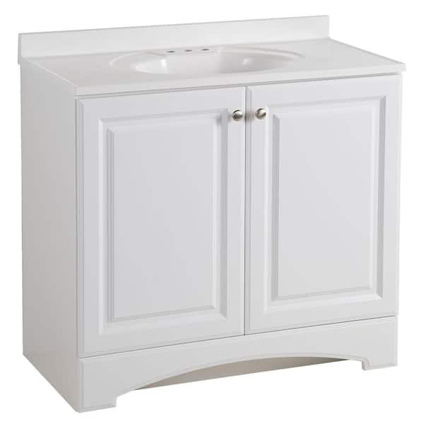 Photo 1 of 36.5 in. W x 18.68 in. D x 35.36 in. H Bath Vanity in White with Cultured Marble Vanity Top in White with White Basin