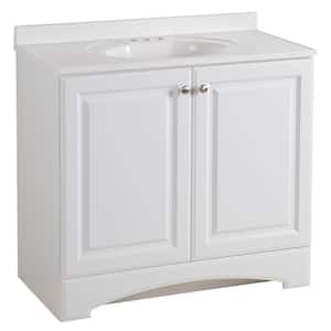 Glacier Bay 37 in. W x 19 in. D x 35 in. H Single Sink Freestanding Bath Vanity in White with White Cultured Marble Top
