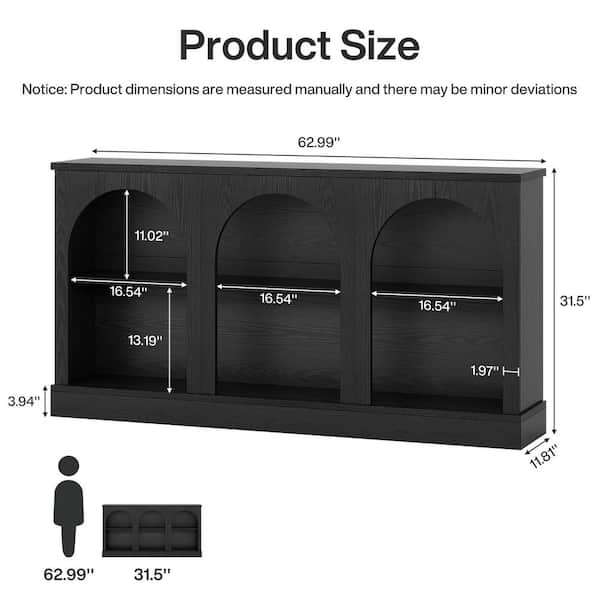 BYBLIGHT Ezlynn Black TV Stand Entertainment Center Fits TVs Up to 50 to 65 in. with 3 Tier Storage for Home Living Room Bedroom BB-JW1087YQ
