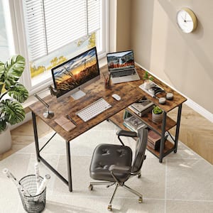 HSH L Shaped Desk with Drawers, Shape Computer Storage Cabinet Shelves,  Reversible Modern Industrial Home Office Corner Desk, Rustic Wood Executive