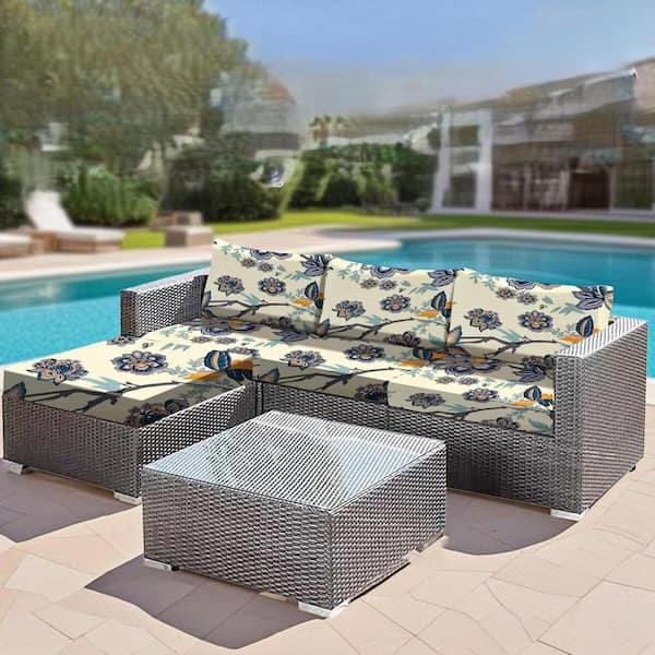 25 in. W Beige Floral Seat Cushion Slip Sofa Covers, 8 Pcs