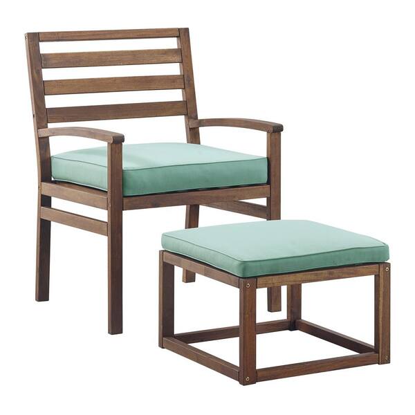 Welwick Designs Acacia Wood Outdoor, Patio Chair With Ottoman