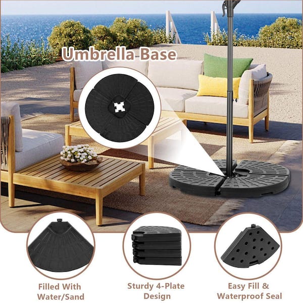 base for offset patio umbrella HOMEFUN Plastic Heavy-Duty Cantilever Offset Patio Umbrella Base in Black  for with U Locking for Water or Sand HFHDHW-705