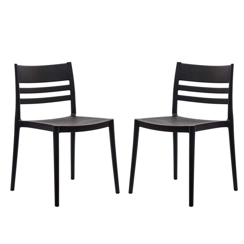 Bridgeport Black with Slatted Backrest Plastic Indoor-Outdoor Stacking Patio Chairs in Black Set of 2 price history on PriceWatchPro