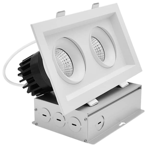 2-Head Integrated LED Rectangular Regressed Gimbal Recessed Light, 360° + 15° Swivel, 5CCT, 30W, 2000LM, Dimmable