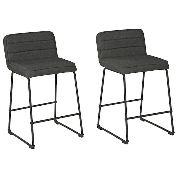 Benjara 29 in. Gray Low Back Metal Frame Barstool with Fabric Seat (Set of 2)
