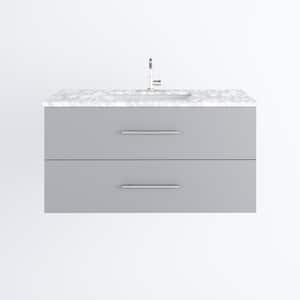 Napa 48 in. W x 22 in. D Single Sink Bathroom Vanity Wall Mounted in Gray with Carrera Marble Countertop