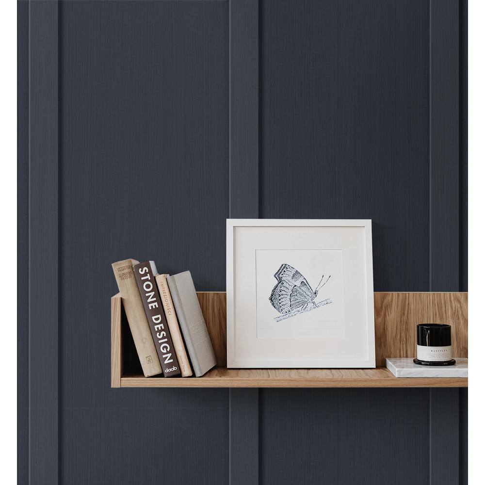 Dark Blue Faux Board and Batten Pre-pasted Wallpaper