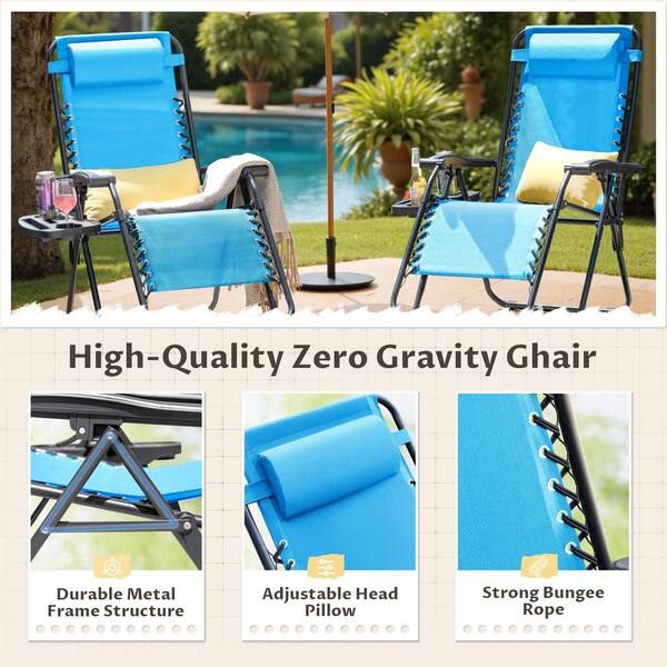 Tozey 2-Piece Blue Zero Gravity Black Metal Lawn Chair Set