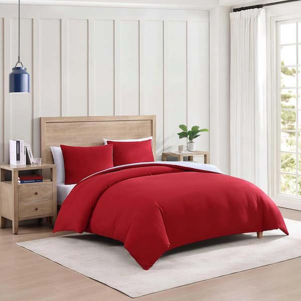 Micro Pique 3-Piece Red Yarn Dye Cotton Blend King Duvet Cover Set