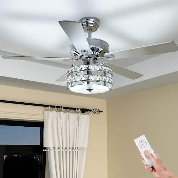FORCLOVER 52 in. Indoor Sliver Classical Crystal Ceiling Fan Lamp Remote Included