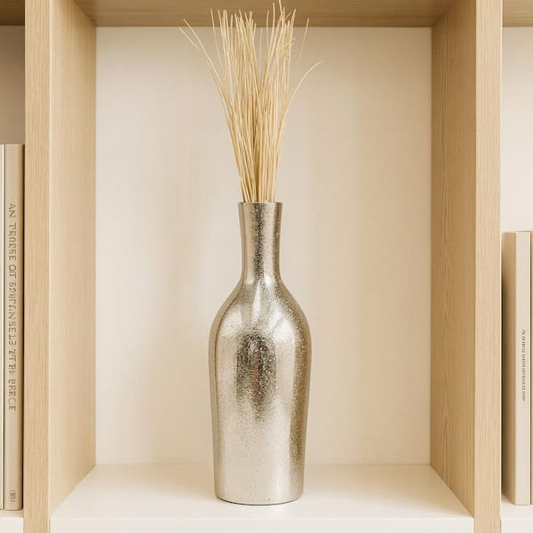 Silver 12 in. x 4 in. Aluminum Decorative Modern Amphora Metal Vase