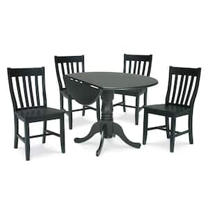 Brynwood 5-Piece 42 in. Black Round Drop-Leaf Wood Dining Set with Cafe Chairs