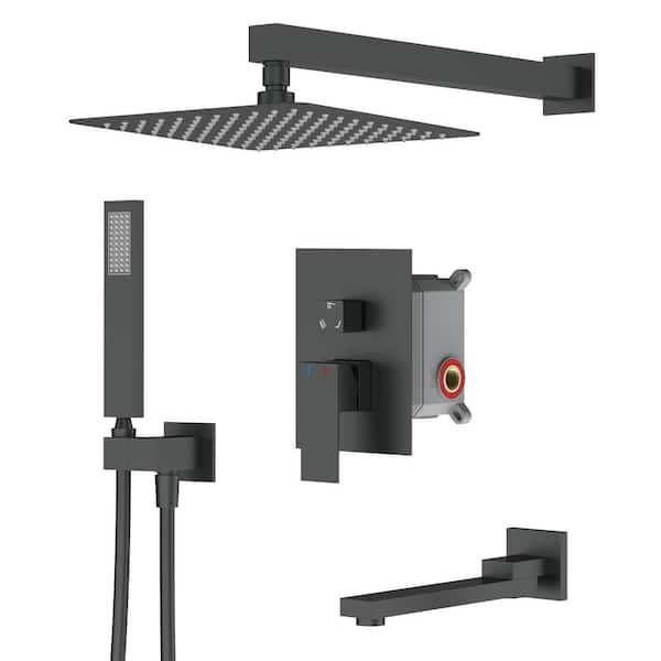 GIVING TREE 3-Spray Patterns with 2.0 GPM 12 in. Square Rainfall Shower Head Wall Mount Dual Shower Heads in Matte Black