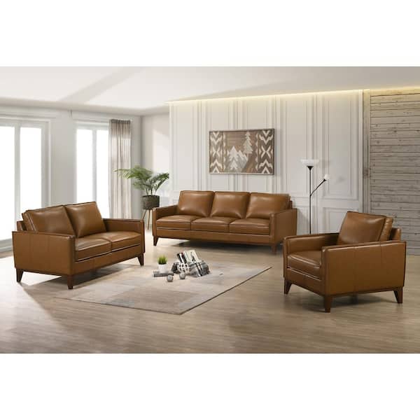New Classic Furniture Caspar 3-Piece Caramel Leather Living Room Set