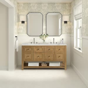Breckenridge 60.0 in. W x 23.5 in. D x 34.25 in. H Double Bath Vanity in Light Natural Oak with Quartz Silver Top