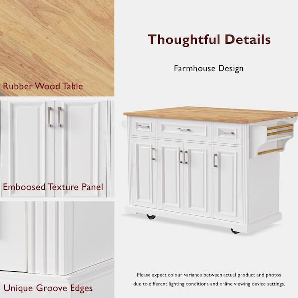 Runesay Rustic Coastal White Wood 54 in. Rubber Wood Drop Leaf