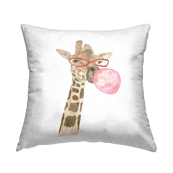 Stupell Industries Fun Giraffe Bubblegum Tan Square Outdoor Throw Pillow