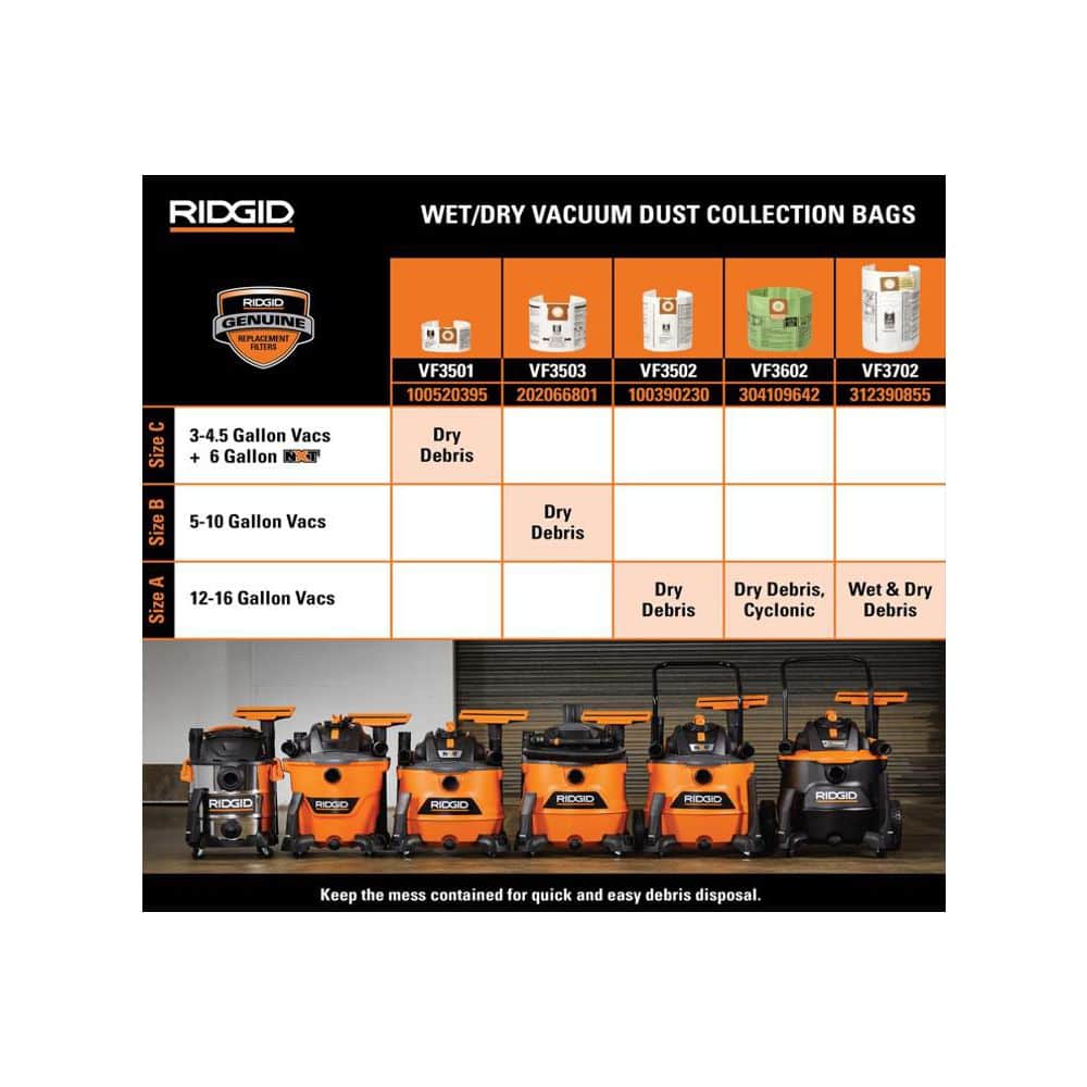 RIDGID 12 Gal. 5.0 Peak HP NXT Shop Vacuum Wet Dry Vac with General Debris Filter, Locking Hose and Attachments HD1200 HD1200