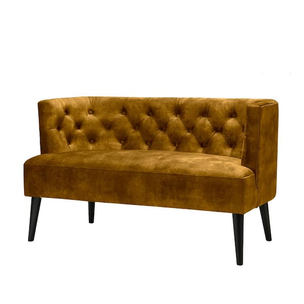 Unbranded 49 in. Width Mustard Polyester Seats Loveseat with Tufted Back and Wooden Legs