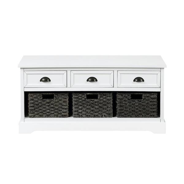 JASIWAY 19.5 in. H x 42 in. W White Wood Shoe Storage Bench Entryway