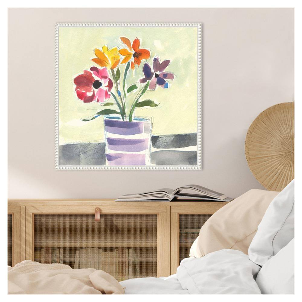 Morning Flowers Vibrant Canvas Art with White Floater Frame