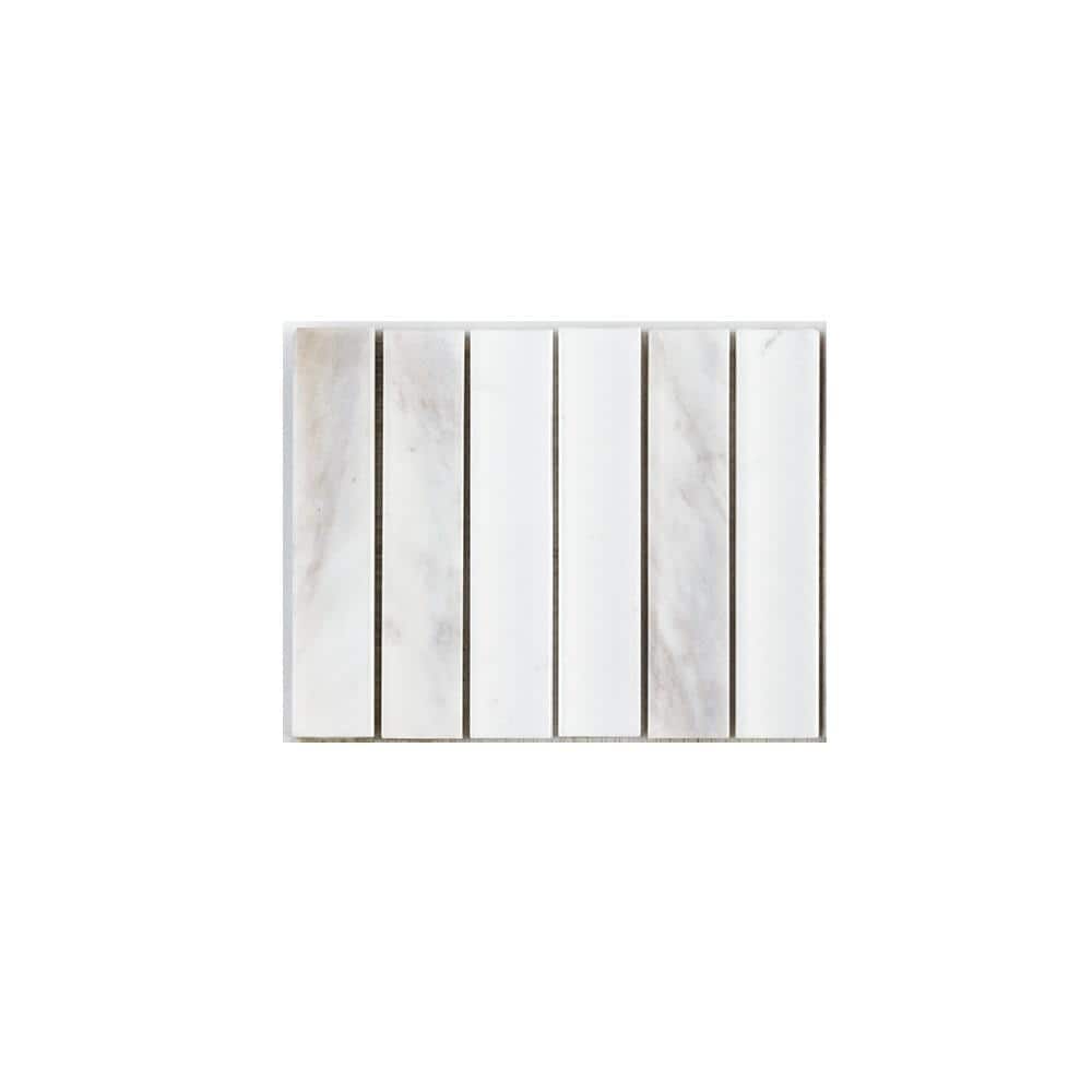 Take Home Tile Sample - Seismic Volakas White 4 in. x 4 in. Fluted Honed Marble Wall Mosaic Tile price history on PriceWatchPro