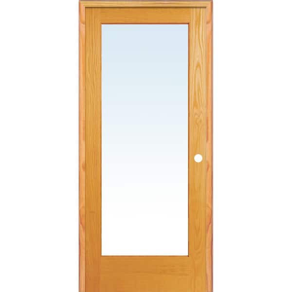 36 in. x 80 in. Left Handed Unfinished Pine Wood Clear Glass Full Lite Single Prehung Interior Door