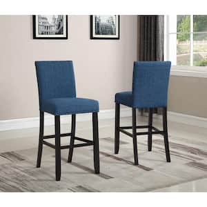 New Classic Furniture Crispin 29 in. Marine Blue Wood Bar Chair with Polyester Seat (Set of 2)