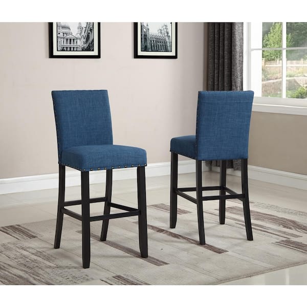 NEW CLASSIC HOME FURNISHINGS New Classic Furniture Crispin 29 in. Marine Blue Wood Bar Chair with Polyester Seat (Set of 2)