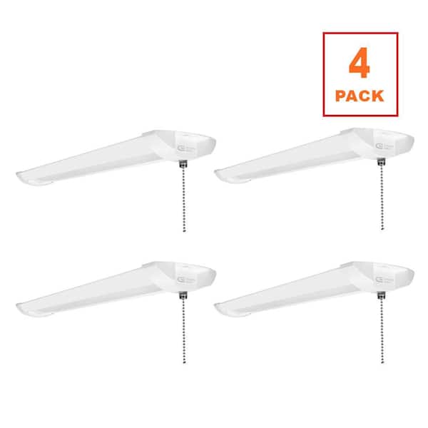 4-Pack 2 ft. 2000 Lumens Closet Light with Pull Chain Integrated LED White Strip Light Fixture 20W Bright White 4000K