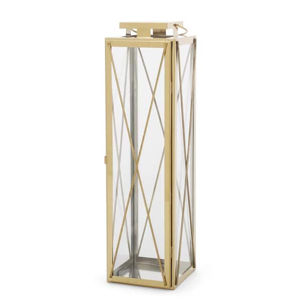 Noble House Demijen 6 in. x 22 in. Gold Stainless Steel Outdoor Patio Lantern