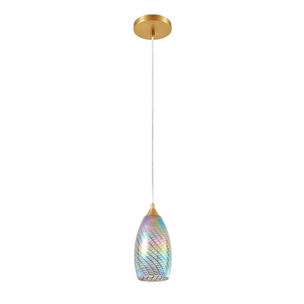 Deyidn 60-Watt 1-Light Blue Art Pendant Design Mini Pendant Light with Handcrafted Blown Glass Shade, No Bulbs Included