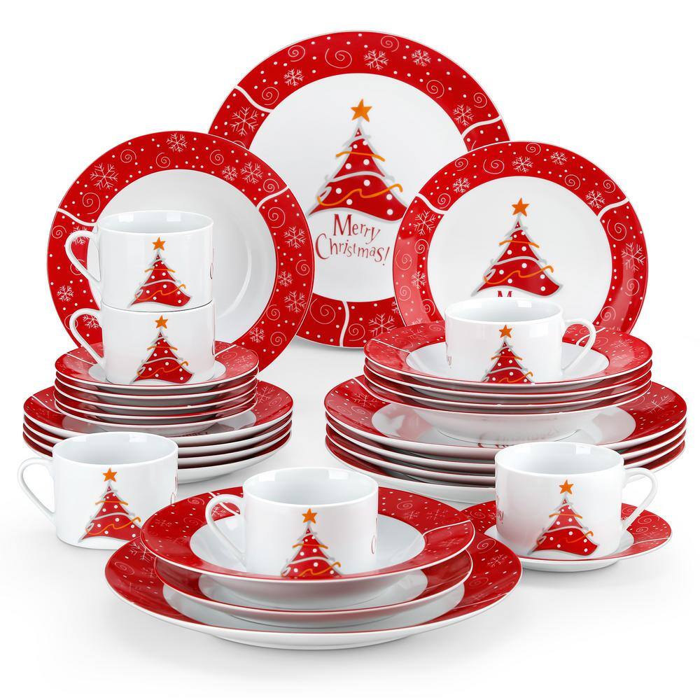 VEWEET 30 Piece Porcelain Christmas Tree Red Dinnerware Set for Christmas Festive and Family Gatherings Service for 6 CHRISTMASTREE 30N The Home Depot