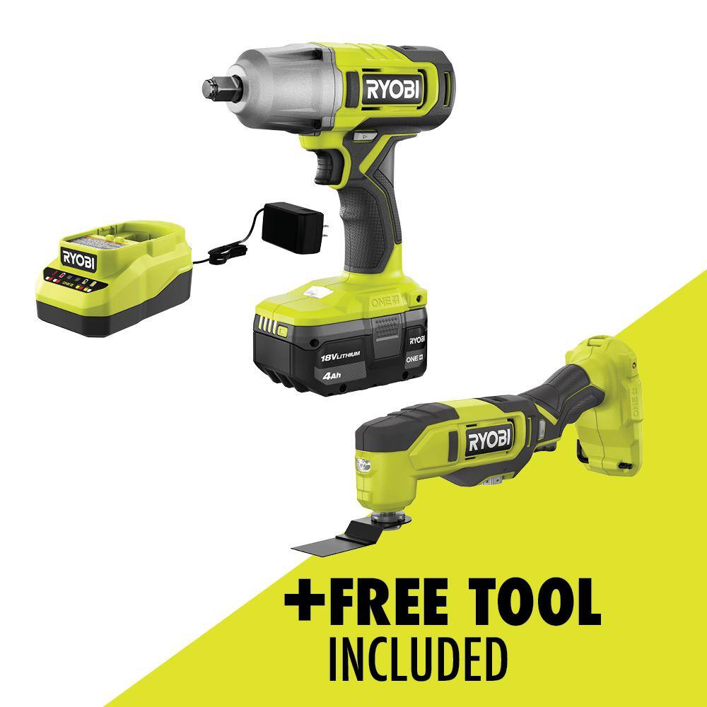 RYOBI ONE+ 18V Cordless 2-Tool Combo Kit with 1/2 in. Impact Wrench, Multi-Tool, 4.0 Ah Battery, and Charger -  PCL265K1430