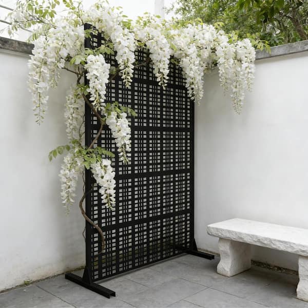 72" H x 43.3" W Black Freestanding Decorative Metal Privacy Screens for Balcony, Patio, Garden