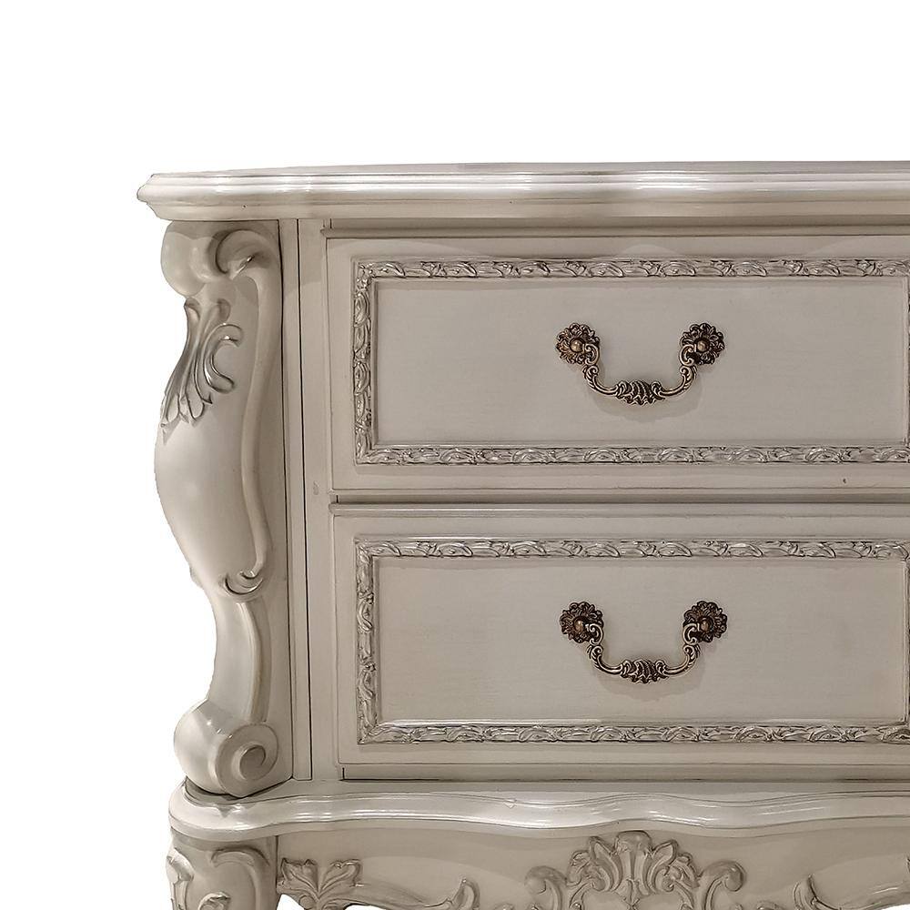 Dresden II Bone White 2-Drawer Ornate Nightstand